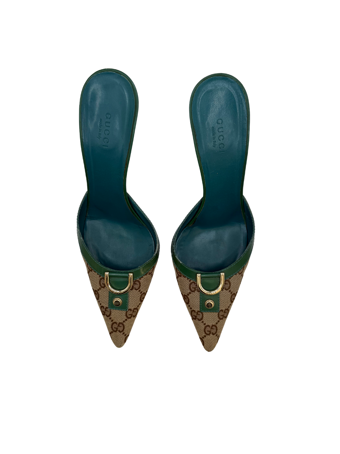 Gucci Green Monogram Mules, IT 38.5